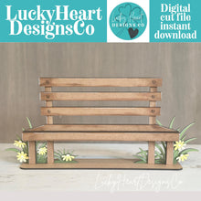 Load image into Gallery viewer, Bench Shelf Hanging File SVG, Park Bench, Hanger, Tiered Tray Glowforge LuckyHeartDesignsCo