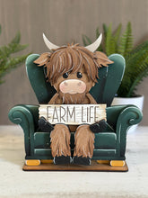 Load image into Gallery viewer, Highland Sitting Shelf Hanging Sitter File SVG, Ledge, Cow, Farm, Flower, Spring Farm, Hanger, Tiered Tray Glowforge LuckyHeartDesignsCo