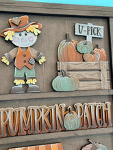Load image into Gallery viewer, Pumpkin Fall Wall Collage Shelf Holder Interchangeable Sign File Glowforge, Farm, Scarecrow, Standing, LuckyHeartDesignsCo