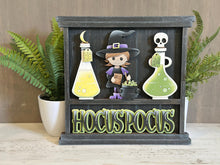 Load image into Gallery viewer, Witch Halloween Wall Collage Shelf Holder Interchangeable Sign File Glowforge, Cat, Potion, Cat, Skull Standing, LuckyHeartDesignsCo