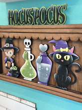 Load image into Gallery viewer, Witch Halloween Wall Collage Shelf Holder Interchangeable Sign File Glowforge, Cat, Potion, Cat, Skull Standing, LuckyHeartDesignsCo