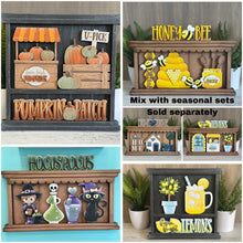 Load image into Gallery viewer, Ghost Flower Wall Collage Shelf Holder Interchangeable Sign File Glowforge, Halloween, Pumpkin Floral Sunflower Standing LuckyHeartDesignsCo