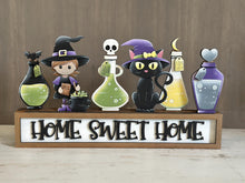 Load image into Gallery viewer, Witch Halloween Wall Collage Shelf Holder Interchangeable Sign File Glowforge, Cat, Potion, Cat, Skull Standing, LuckyHeartDesignsCo