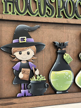 Load image into Gallery viewer, Witch Halloween Wall Collage Shelf Holder Interchangeable Sign File Glowforge, Cat, Potion, Cat, Skull Standing, LuckyHeartDesignsCo