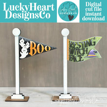 Load image into Gallery viewer, Halloween Flag Interchangeable File SVG, Fall, Witch, Ghost, Boo, Gnome, Highland, Seasonal, Holiday, Glowforge, LuckyHeartDesignsCo