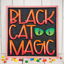 Load image into Gallery viewer, Black Cat Candy Interchangeable Leaning Sign File SVG, Glowforge Tiered Tray, Witch, Halloween, Boo, Trick or Treat, LuckyHeartDesignsCo