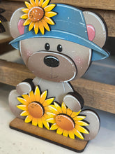 Load image into Gallery viewer, Teddy Bear Sunflower Standing File SVG, Leaves, Summer, Bloom, Autumn, Farm, Sweater Weather, Tiered Tray Glowforge, LuckyHeartDesignsCo