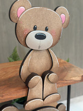 Load image into Gallery viewer, Teddy Bear Shelf Hanging Sitter File SVG, Hanger, Ledge, Love, Heart, Farm, Woodland, Tiered Tray Glowforge LuckyHeartDesignsCo