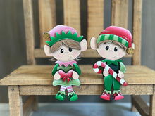 Load image into Gallery viewer, Elves Shelf Hanging File SVG, Ledge, Christmas, Elf, Santa, Presents, Candy Cane, Hanger, Tiered Tray Glowforge LuckyHeartDesignsCo