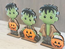 Load image into Gallery viewer, Cute Frankenstein Standing File SVG, Witch, Jack-o-lantern, Monster, Trick Or Treat Tiered Tray Glowforge, LuckyHeartDesignsCo