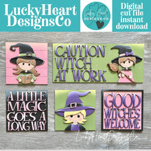 Load image into Gallery viewer, Good Witch Interchangeable Leaning Sign File SVG, Glowforge Tiered Tray, Halloween, Magic, Potions, Boo, Trick or Treat, LuckyHeartDesignsCo