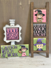Load image into Gallery viewer, Good Witch Interchangeable Leaning Sign File SVG, Glowforge Tiered Tray, Halloween, Magic, Potions, Boo, Trick or Treat, LuckyHeartDesignsCo