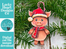 Load image into Gallery viewer, Pig Santa Standing Christmas Ornament File SVG, Glowforge, Cow, Farm, LuckyHeartDesignsCo