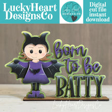 Load image into Gallery viewer, Batty Girl Halloween Shelf Sitter File SVG, Jack-o-lantern, Bat, Costume, Trick Or Treat Tiered Tray Glowforge, LuckyHeartDesignsCo
