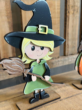 Load image into Gallery viewer, Halloween Girl Costume Standing File SVG, Pumpkin, Witch, Bat, Cat Jack-o-lantern, Trick Or Treat Tiered Tray Glowforge, LuckyHeartDesignsCo