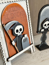 Load image into Gallery viewer, Grim Reaper Tall Arch Sign Interchangeable File SVG, TINY, INSERT only Ghost, Skeleton, Glowforge, Holiday, Tiered Tray LuckyHeartDesignsCo
