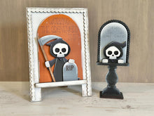 Load image into Gallery viewer, Grim Reaper Tall Arch Sign Interchangeable File SVG, TINY, INSERT only Ghost, Skeleton, Glowforge, Holiday, Tiered Tray LuckyHeartDesignsCo