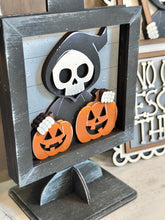 Load image into Gallery viewer, Grim Reaper Interchangeable Leaning Sign File SVG, Glowforge Tiered Tray, Halloween, Skull, Skeleton, Boo Trick or Treat LuckyHeartDesignsCo