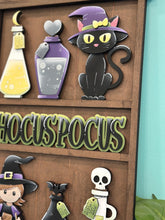 Load image into Gallery viewer, Witch Halloween Wall Collage Shelf Holder Interchangeable Sign File Glowforge, Cat, Potion, Cat, Skull Standing, LuckyHeartDesignsCo