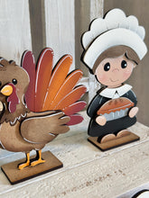 Load image into Gallery viewer, Pilgrim Turkey, Standing File SVG, Tiered Tray Holiday Decor, Thanksgiving, Gobble, Pumpkin Pie, Fall, Glowforge, LuckyHeartDesignsCo