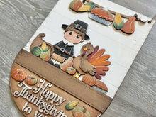 Load image into Gallery viewer, Thanksgiving Holiday Door Sign Interchangeable File, SVG Pilgrim Turkey Pumpkin, Fall, Leaves, Farm, Seasonal, Home, Welcome, glowforge