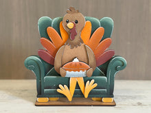 Load image into Gallery viewer, Pilgrim Turkey Shelf Sitter Hanging File SVG, Ledge, Hanger, Thanksgiving, Pumpkin, Tiered Tray Glowforge LuckyHeartDesignsCo