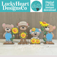 Load image into Gallery viewer, Teddy Bear Sunflower Standing File SVG, Leaves, Summer, Bloom, Autumn, Farm, Sweater Weather, Tiered Tray Glowforge, LuckyHeartDesignsCo