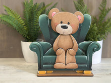 Load image into Gallery viewer, Teddy Bear Shelf Hanging Sitter File SVG, Hanger, Ledge, Love, Heart, Farm, Woodland, Tiered Tray Glowforge LuckyHeartDesignsCo