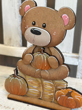 Load image into Gallery viewer, Teddy Bear Fall Pumpkin Standing File SVG, Leaves, Autumn, Farm, Woodland, Sweater Weather, Tiered Tray Glowforge, LuckyHeartDesignsCo