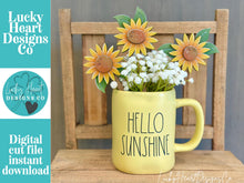 Load image into Gallery viewer, Sunflower Mug Stick File SVG, Glowforge Tiered Tray, Tray Decor, Fall, Flower, Floral, Plant Topper, Gift, LuckyHeartDesignsCo