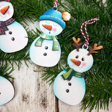 Load image into Gallery viewer, Snowman Christmas Ornament File SVG, Glowforge, Santa, Reindeer, Candy Cane, Snowmen, Elf, Rudolph, Wreath, LuckyHeartDesignsCo