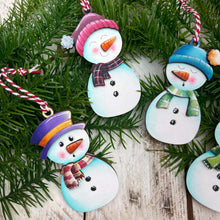 Load image into Gallery viewer, Snowman Christmas Ornament File SVG, Glowforge, Santa, Reindeer, Candy Cane, Snowmen, Elf, Rudolph, Wreath, LuckyHeartDesignsCo