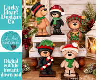 Load image into Gallery viewer, Teddy Bear Christmas Standing Set File SVG, Elf, Sweater, Santa, Holiday, Tree, Ornament, Farm, Tiered Tray Glowforge, LuckyHeartDesignsCo