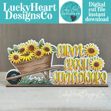 Load image into Gallery viewer, Sunflower Fall Shelf Sitter Standing Fall Sign File SVG, Fall Glowforge, Leaves, Pumpkin, Shelf Sitter, Summer, Flower LuckyHeartDesignsCo