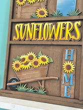 Load image into Gallery viewer, Sunflower Wall Collage Shelf Holder Interchangeable Sign File Glowforge, Farm, Fall, Summer, Scarecrow, Standing, LuckyHeartDesignsCo