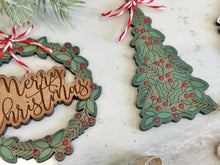 Load image into Gallery viewer, Scored Wreath Tree Christmas Ornament File SVG, Glowforge, Wedding Gift Tag, Holly, Family, Personalized, Holiday, LuckyHeartDesignsCo