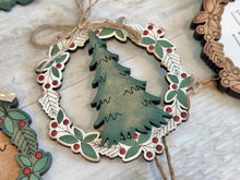 Load image into Gallery viewer, Scored Wreath Tree Christmas Ornament File SVG, Glowforge, Wedding Gift Tag, Holly, Family, Personalized, Holiday, LuckyHeartDesignsCo