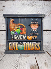 Load image into Gallery viewer, Thanksgiving Wall Collage Shelf Holder Interchangeable Sign File Glowforge, Fall, Pilgrim, Turkey Pumpkin, Standing, LuckyHeartDesignsCo