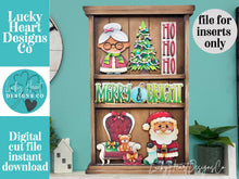 Load image into Gallery viewer, Christmas Wall Collage Shelf Holder Interchangeable Sign File Glowforge, Santa, Mrs Claus, Tree Chair Presents Standing, LuckyHeartDesignsCo