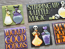 Load image into Gallery viewer, Witch Potions Magic Interchangeable Leaning Sign File SVG, Glowforge Tiered Tray, Halloween, Boo, Trick or Treat, LuckyHeartDesignsCo