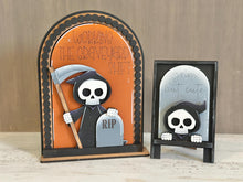 Load image into Gallery viewer, Grim Reaper Tall Arch Sign Interchangeable File SVG, TINY, INSERT only Ghost, Skeleton, Glowforge, Holiday, Tiered Tray LuckyHeartDesignsCo