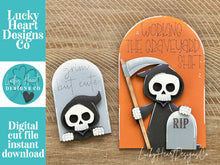 Load image into Gallery viewer, Grim Reaper Tall Arch Sign Interchangeable File SVG, TINY, INSERT only Ghost, Skeleton, Glowforge, Holiday, Tiered Tray LuckyHeartDesignsCo