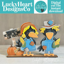 Load image into Gallery viewer, Crows Scarecrows Standing File SVG, Corn, Fall, Bird, Leaves, Autumn, Farm, Sweater Weather, Tiered Tray Glowforge, LuckyHeartDesignsCo