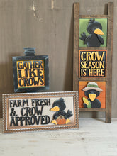 Load image into Gallery viewer, Crow Fall Interchangeable Leaning Sign File SVG, Glowforge, Farm, Scarecrow, Cute, Pumpkin, Leaves, Leaf, Autumn, LuckyHeartDesignsCo