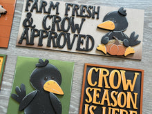 Load image into Gallery viewer, Crow Fall Interchangeable Leaning Sign File SVG, Glowforge, Farm, Scarecrow, Cute, Pumpkin, Leaves, Leaf, Autumn, LuckyHeartDesignsCo