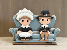 Load image into Gallery viewer, Pilgrim Turkey Shelf Sitter Hanging File SVG, Ledge, Hanger, Thanksgiving, Pumpkin, Tiered Tray Glowforge LuckyHeartDesignsCo