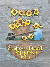 Load image into Gallery viewer, Sunflower Holiday Door Sign Interchangeable File, SVG Pumpkins Patch, Summer, Fall, Leaves, Farm, Seasonal, Home, Welcome, glowforge