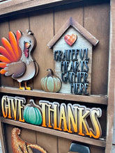 Load image into Gallery viewer, Thanksgiving Wall Collage Shelf Holder Interchangeable Sign File Glowforge, Fall, Pilgrim, Turkey Pumpkin, Standing, LuckyHeartDesignsCo