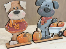 Load image into Gallery viewer, Dog Fall Pumpkin Standing File SVG, Wheelbarrow, Puppy, Scarecrow, Leaves, Autumn, Farm, Tiered Tray Glowforge, LuckyHeartDesignsCo