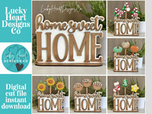 Load image into Gallery viewer, Home Sweet Home Desk Holder Mug Stick File SVG, Glowforge Tiered Tray, Plant Topper Gift, LuckyHeartDesignsCo